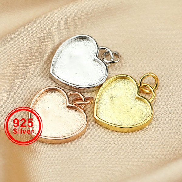 12MM Heart Bezel Settings for Breast Milk Resin Solid Back Gold Plated 925 Sterling Silver Pendant DIY Supplies 1431088