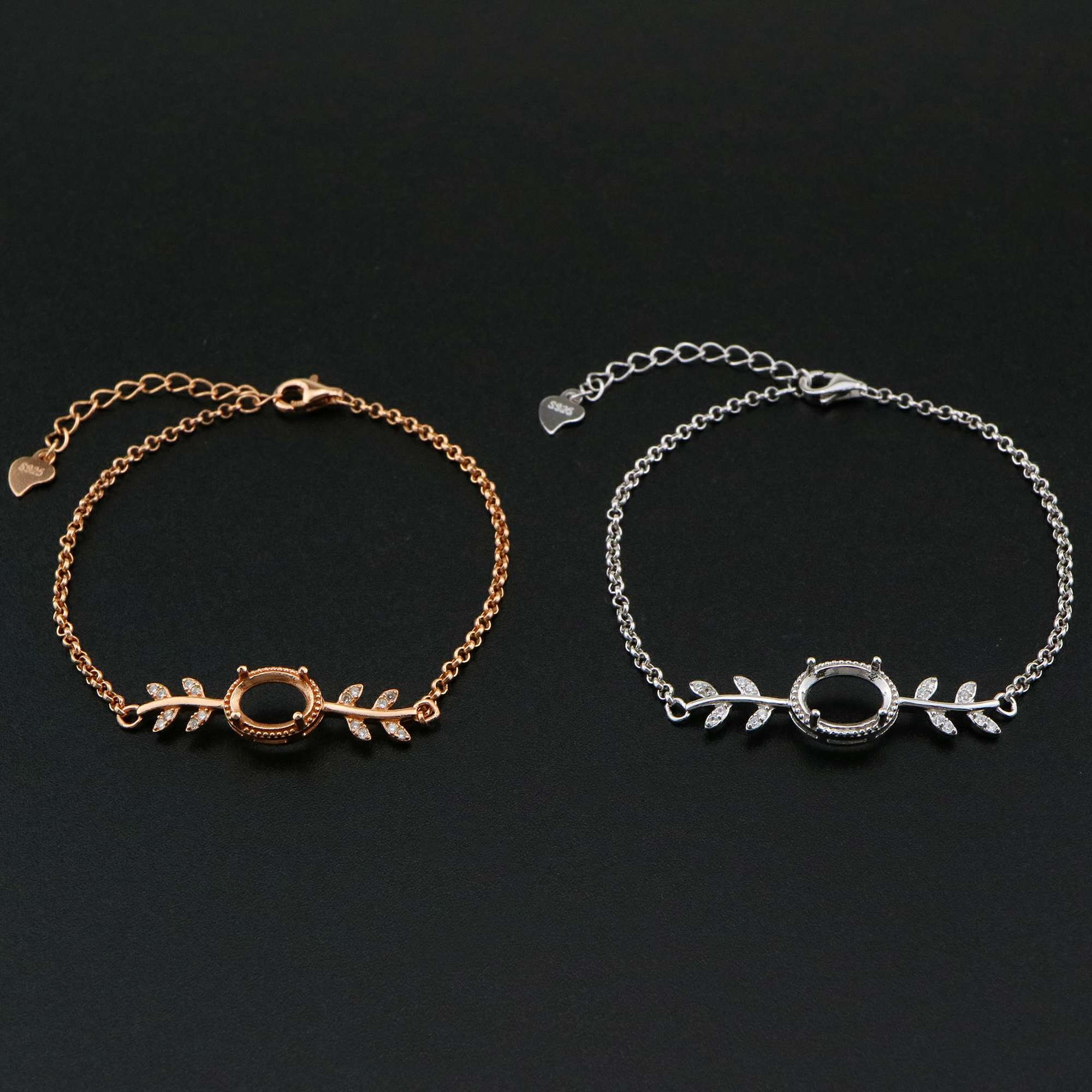 1pcs Oval Prong Bezel Bracelet Settings Tree Branch Rose Gold Plated ...