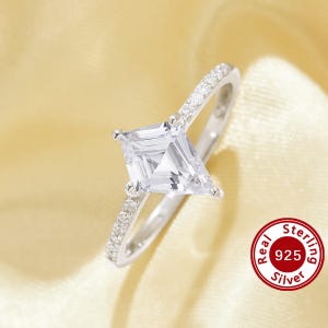 Minimalist Simulated Diamond Ring With 7x9MM Kite Cut White Cubic Zirconia,Solid 925 Sterling Silver Ring,Dainty Kite Cut Ring 6290572