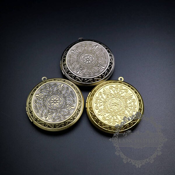 5 pièces 45mm grand rond style vintage argent vieilli, bronze, fleur en laiton brut gravé photo médaillon pendentif charme bricolage fournitures 1111065