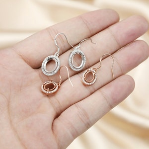 1Pair Multiple Size Oval Bezel Solid 925 Sterling Silver DIY Prong Hook Earrings Settings Bezel 1702197 image 2