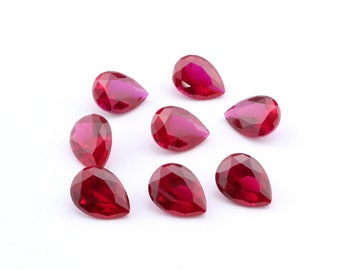 Lab Created Pear Ruby July Birthstone Red Faceted Loose Gemstone DIY Jewelry Supplies 4150008