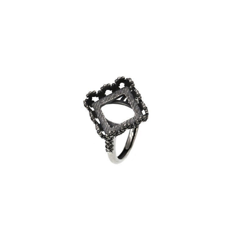 1Pcs 12MM Antiqued Style Solid 925 Sterling Silver Square Cabochon Flower Bezel Adjustable Ring Settings DIY Jewelry Supplies 1294143