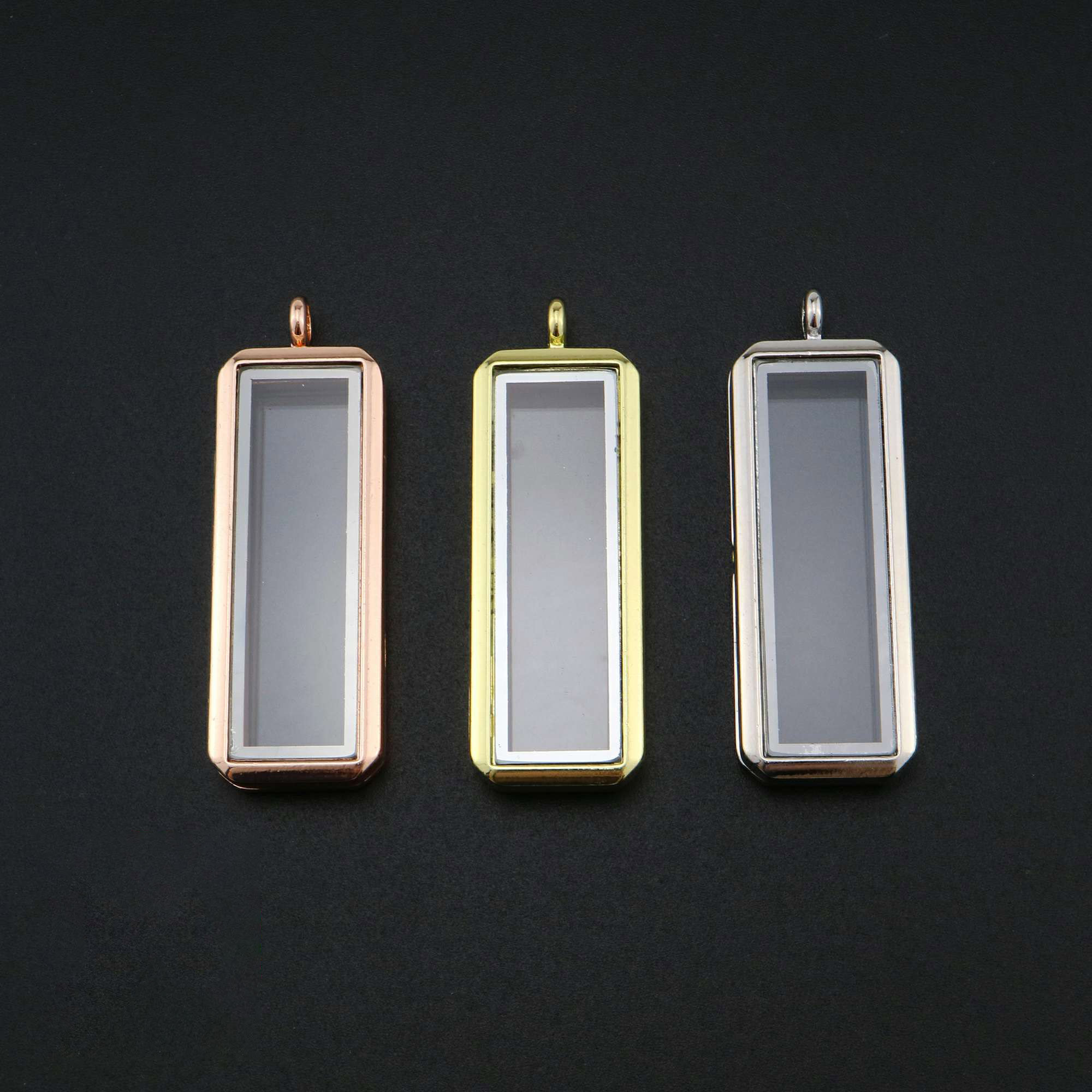 19x57x7mm Silver Rose Gold Plated Alloy Rectangle Glass Locket Etsy