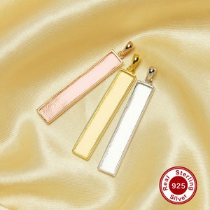 Andenken Brustmilch Harz Rechteck Bar Lünette Anhänger Blank Einstellungen, Solid Zurück Massiv 925 Sterling Silber Rose Vergoldet Charm 1431283