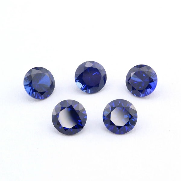 Lab Created Round Sapphire September Birthstone Blue Faceted Loose Gemstone DIY Jewelry Supplies 4110167