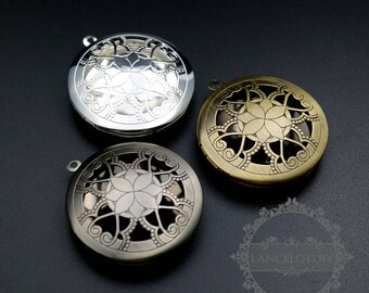 5 pièces 33 mm estampage victorien de style vintage en filigrane argent vieilli, bronze, pendentif médaillon photo rond en forme d'argent cahrm 1111061