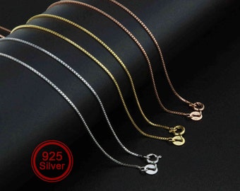 1Pcs 0.8MM Thick 16-22Inches Rose Gold Plated Solid 925 Sterling Silver Box Chain Necklace DIY Supplies Findings 1320008