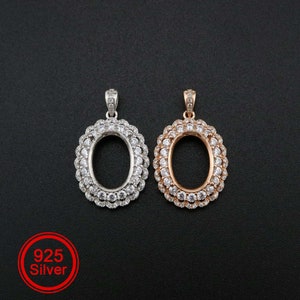1Pcs 10x14MM Oval Prong Pendant Settings Double Halo Rose Gold Plated Solid 925 Sterling Silver Charm Bezel Tray DIY Supply Gemstone 1421147