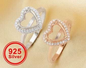 Impostazioni dell'anello a punta del cuore, anello placcato in oro rosa in argento sterling 925, anello con castone in pietra Halo Pave CZ, anello Art Déco, anello fai-da-te 1294626