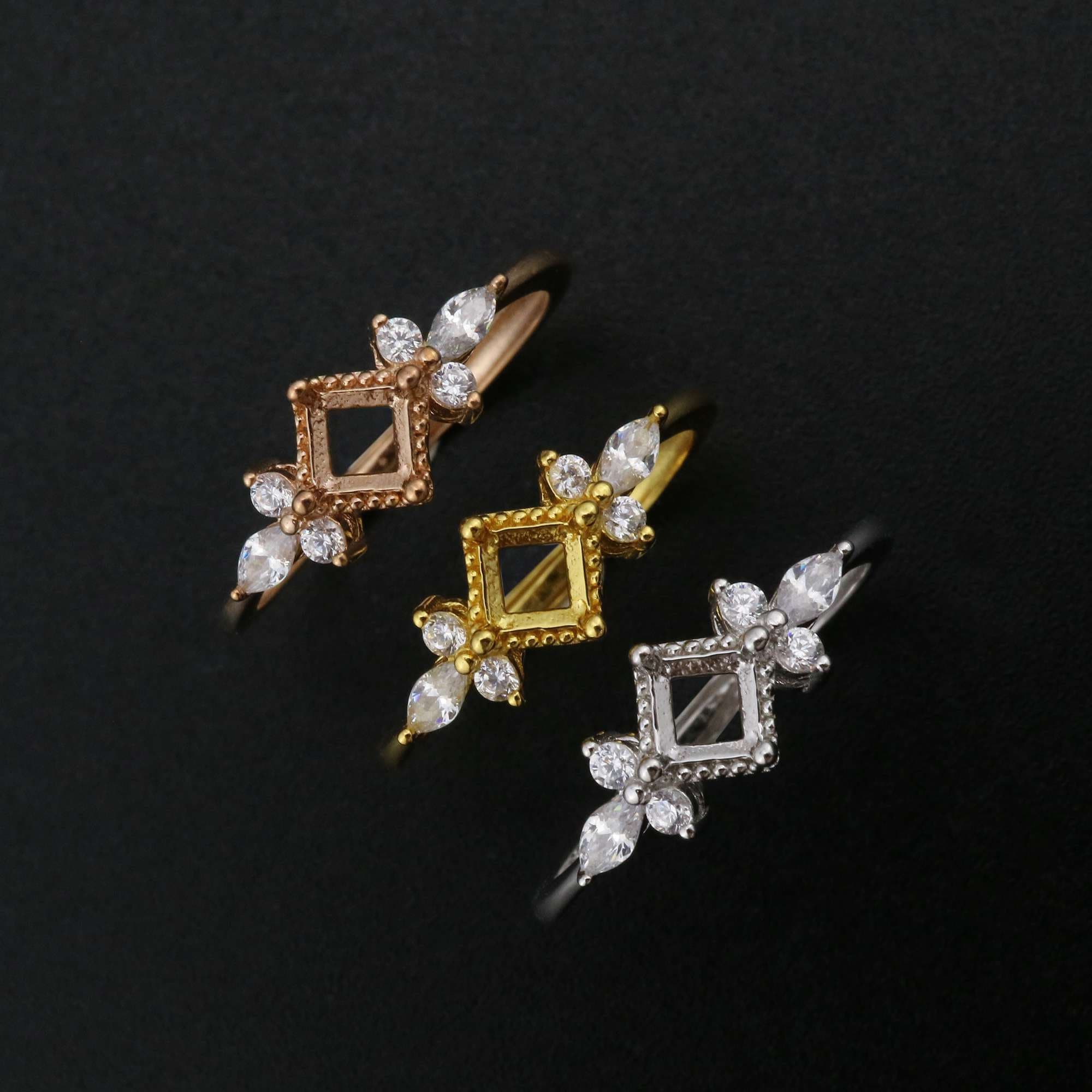 4MM Square Ring Settings Vintage Style Solid 925 Sterling Etsy UK