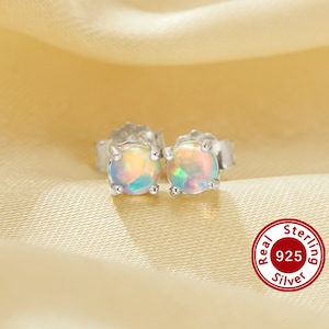 1Pair 4MM Round Studs Earring Simulated White Opal,Solid 925 Sterling Silver Studs Earring,October Birthstone Studs Earrings 6310071