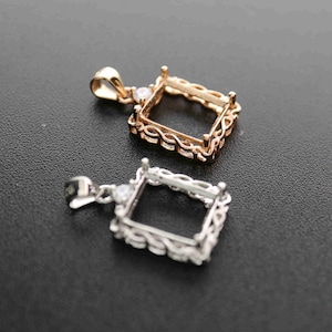 1 Pcs Taille Multiple Rectangle Forme Rose Or Argent Gemmes CZ Pierre Lunette Solide 925 En Argent Sterling Pendentif Charme Paramètres 1431036 image 5