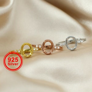 1 pz 6x8 mm ovale impostazioni anello a griffe regolabile stile vintage placcato oro massiccio 925 vassoio castone in argento sterling per pietre preziose 1224049