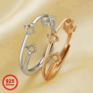 3MM Three Stone Round Prong Ring Settings,Solid 925 Sterling Silver Rose Gold Plated Ring,Family Ring,Mother&#39;s Ring,DIY Ring 1294654