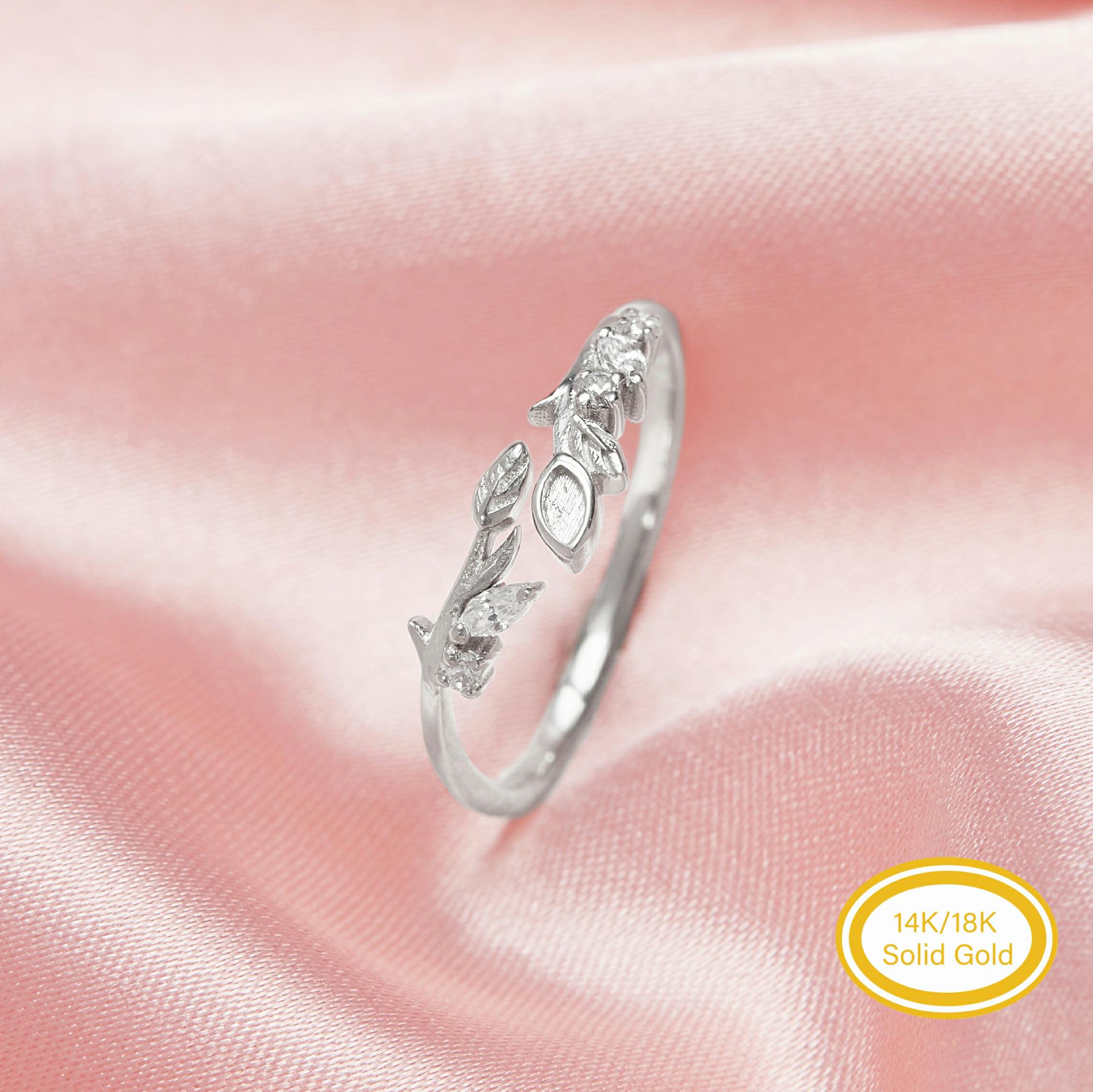 1.5x3MM Keepsake Breast Milk Resin Marquise Bezel Ring Settings,Tree Branch Leaf Solid 14K 18K Gold Ring,DIY Ring Supplies 1294827