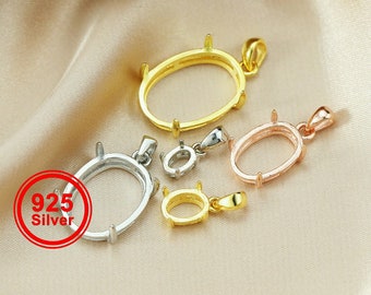 1 unidad de varios tamaños, colgante de piedra preciosa con cabujón ovalado de plata de ley 925 maciza, engaste de bisel con garras, chapado en oro rosa, 1421105