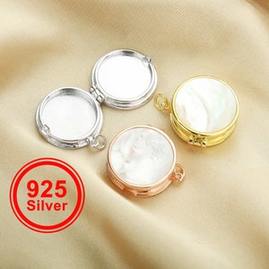 20MM Round Bezel Locket,Mother Of Pear Shell Locket,Keepsake Solid 925 Sterling Silver Locket,DIY Photo Memory Pendant Charm 1110040