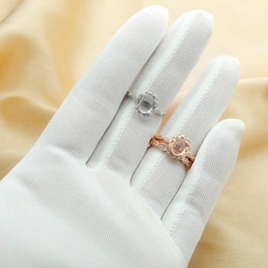 6x8MM Oval Prong Ring Settings,Flower Stackable Solid 925 Sterling Silver Rose Gold Plated Ring,Art Deco Marquise Stacker Ring Band 1294554 image 4