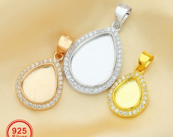 1Pcs Pear Pendant Bezel for Breast Milk Cabochon Solid 925 Sterling Silver Charm Settings DIY Supplies 1431069