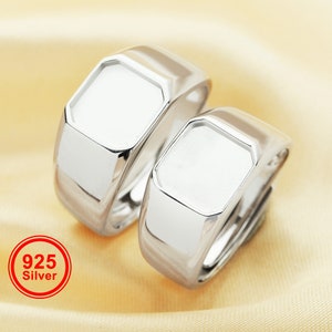 9MM Square Bezel Ring Settings Solid Back Breast Milk Resin 925 Sterling Silver DIY Men&#39;s Adjustable Ring 1294222