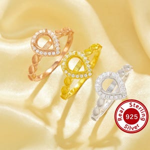6x8MM Halo Pear Prong Ring Settings,Solid 925 Sterling Silver Rose Gold Plated Ring,Marquise Art Deco Ring,Pave CZ Stone Ring 1294963