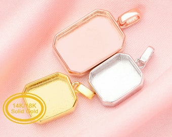 Keepsake Breast Milk Resin Rectangle Pendant Bezel Settings,Solid 14K 18K Gold Pendant Charm,DIY Memory Jewelry Supplies 1431219