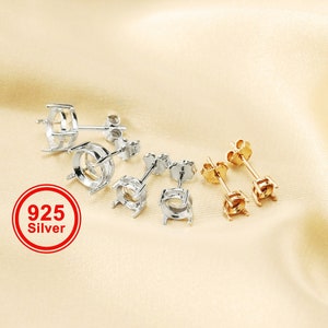 1Pair 4-10MM Round Simple Prong Settings for CZ Stone Solid 925 Sterling Silver DIY Studs Earrings Supplies 1702162