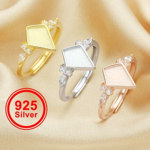 Monturas para anillos de resina con forma de leche materna de 7 x 10 mm, anillo con bisel de cometa de parte trasera sólida para resina, anillo de plata de ley 925 maciza chapado en oro rosa 1294586