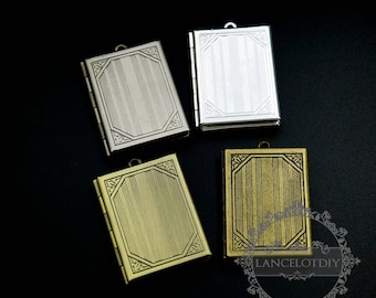 5 pièces 27 x 35 mm carré de style vintage en argent vieilli, bronze, argent en forme de livre photo médaillon pendentif breloque bijoux à bricoler soi-même fournitures 1191038