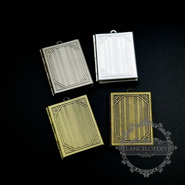 5pcs 27x35mm square vintage style antiqued silver,bronze,silver book shape photo locket pendant charm DIY jewelry supplies 1191038