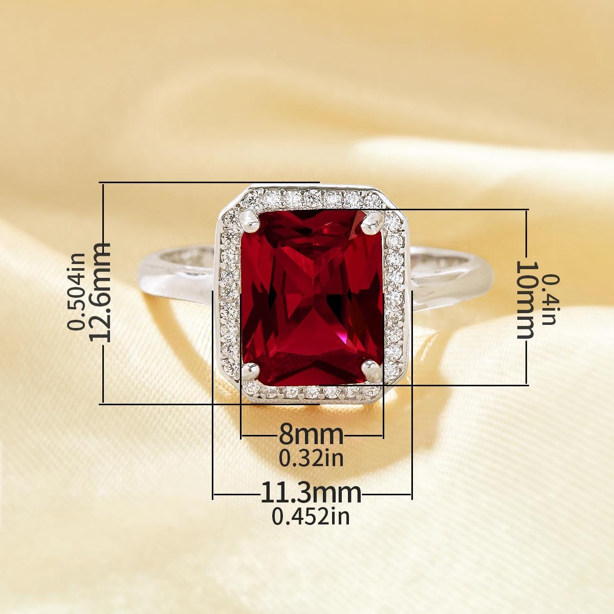置物 Ruby Elegant Rectangle Simulated Ruby Ring With 8x10mm Rectangle