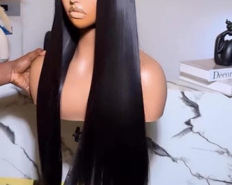 61 cm rak Vietnam-peruk med ben, 2x6-knäppning | 300 g superdubbeldraget äkta hår | Slät lyxperuk