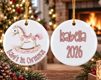 Baby's 1st Christmas Ceramic Rocking Horse Ornament | Custom Christmas Tree Ornament