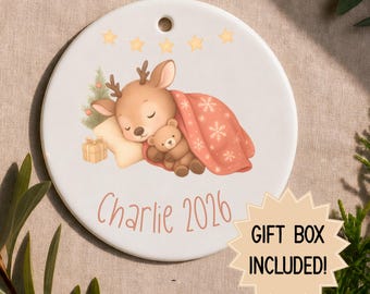 Custom Christmas Tree Ornament | Baby Reindeer Ornament Personalized (Ceramic Double-Sided)
