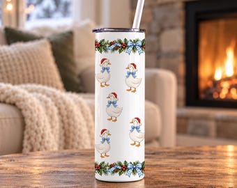 Christmas Geese with Gingham | White Goose Christmas Tumbler (20oz)