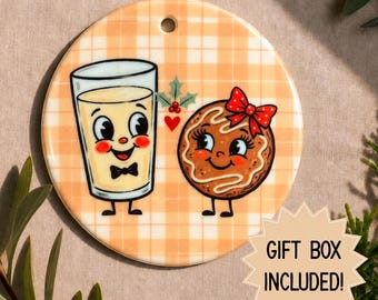 Milk and Cookies Vintage Style Ceramic Ornament | Retro Christmas Ornaments