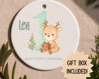 Personalized Baby's 1st Christmas Ornament | Custom Christmas Tree Baby Reindeer Ornament
