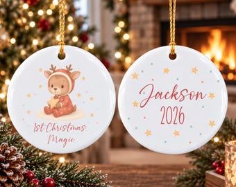 Baby's 1st Christmas Ornament | Personalized Baby Reindeer Ornament (Ceramic)