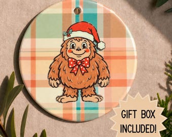 Santa Bigfoot Christmas Ornament | Ceramic Retro-Style Sasquatch Gift