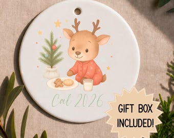 Custom Christmas Tree Ornament | Ceramic Baby Reindeer Ornament (Double-Sided)