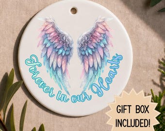 Forever in Our Hearts Memorial Ornament | Ceramic Angel Wing Ornament