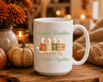 Cozy Geese Sweater Weather Mug | Fall Autumn Ceramic Coffee Cup