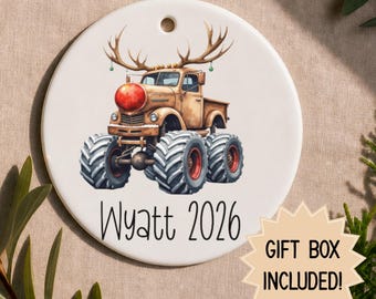 Personalized Monster Truck Rudolph Ornament | Custom Name Gifts for Boys