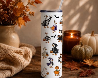 Halloween Geese Tumbler | Spooky Costumed Goose Coffee Cup | Fall Lover Gift