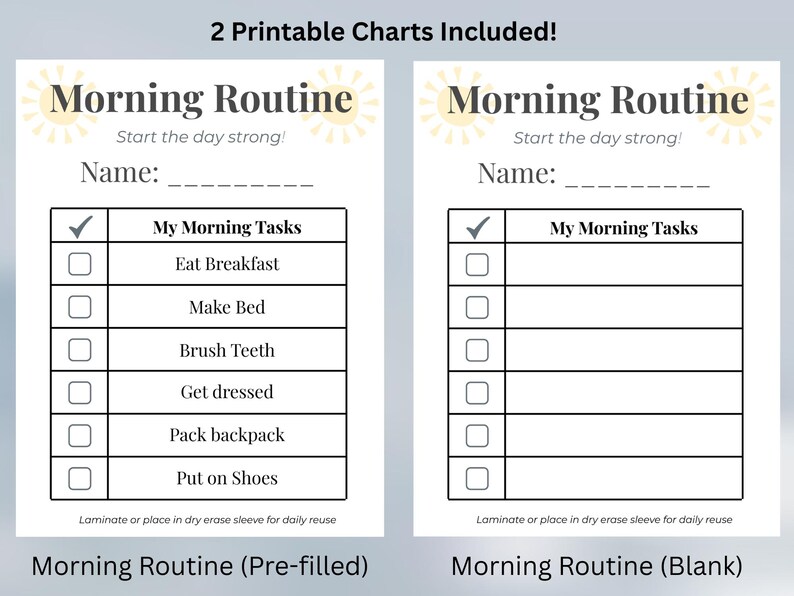 Morning Task Chart Printable Kids Morning Routine Chart Printable | Daily Routine Checklist for Kids ...