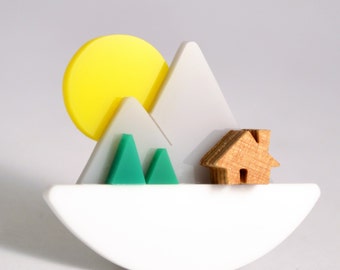 Perspex Mountain Brooch with Sunset