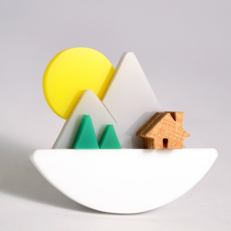 Perspex Mountain Brooch with Sunset image 1