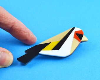 Goldfinch brooch, handmade acrylic bird brooch