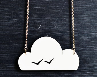 Seagull and cloud necklace - hand cut from perspex